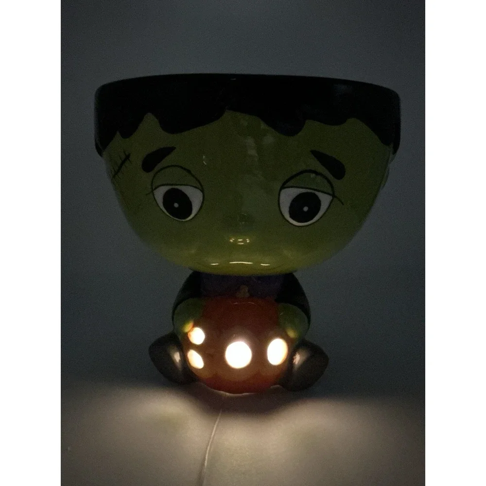 Jack O' Lantern Lane Frankenstein Lighted Bowl Pumpkin Pedestal NWT